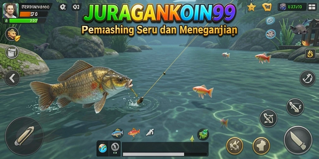 Tampilan gameplay menegangkan saat menangkap ikan besar di JURAGANKOIN99.