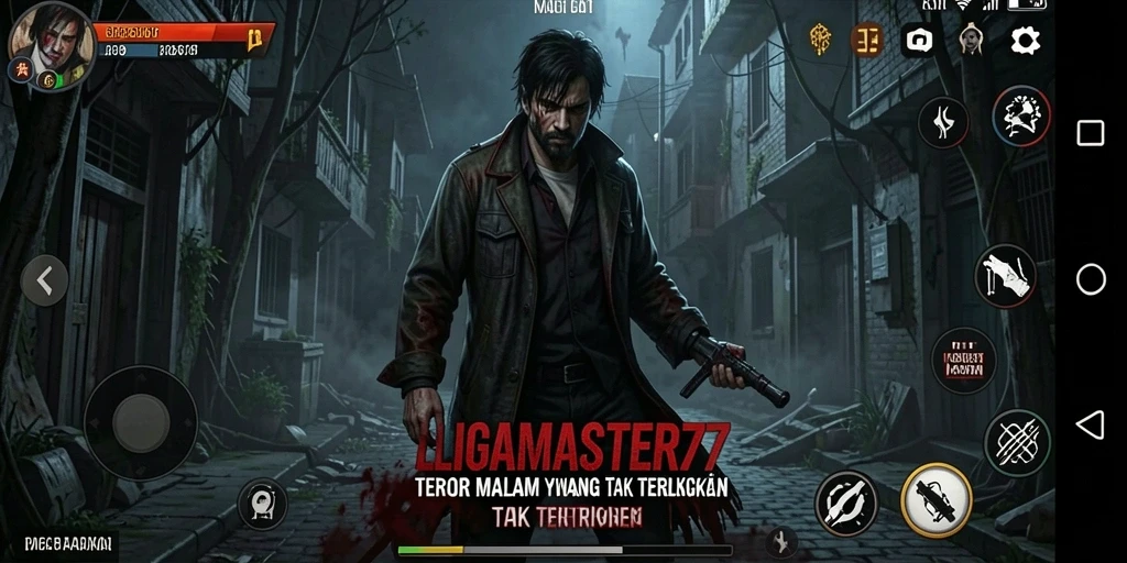 Tampilan gameplay menegangkan dari LIGAMASTER77 di malam yang gelap.