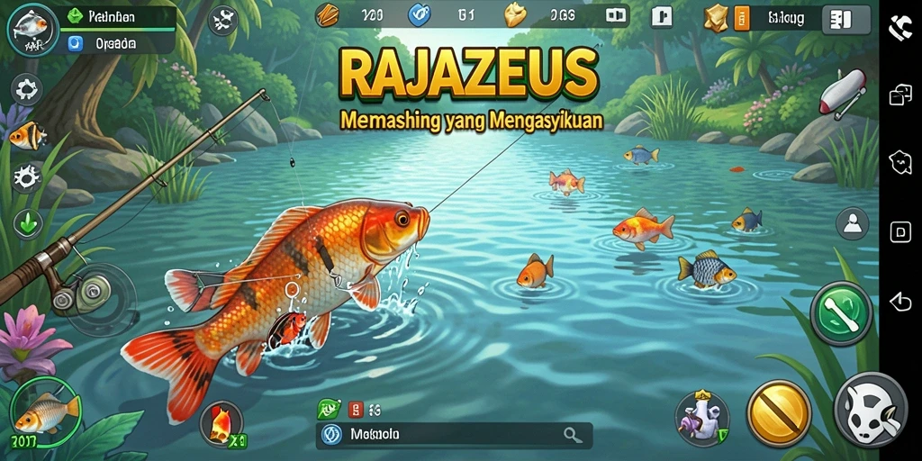 Tampilan gameplay menarik saat menangkap ikan di RAJAZEUS.