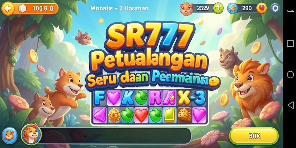 Screenshot utama SR777 menampilkan gameplay Match-3 yang seru dan penuh warna.